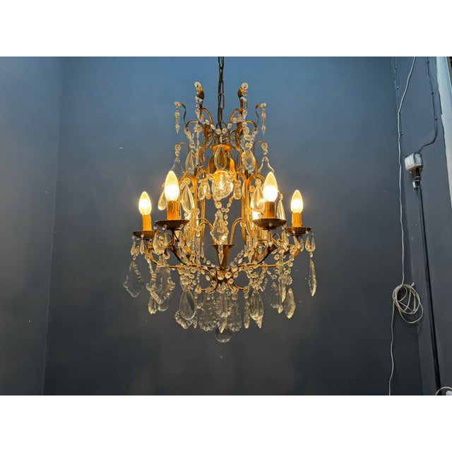 Large Gilded Florentine Tole and Crystal Chandelier, 1950s For Sale - Image 11 of 12