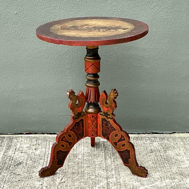 Vintage Boho Hand Painted Tilt Top Table For Sale - Image 9 of 12