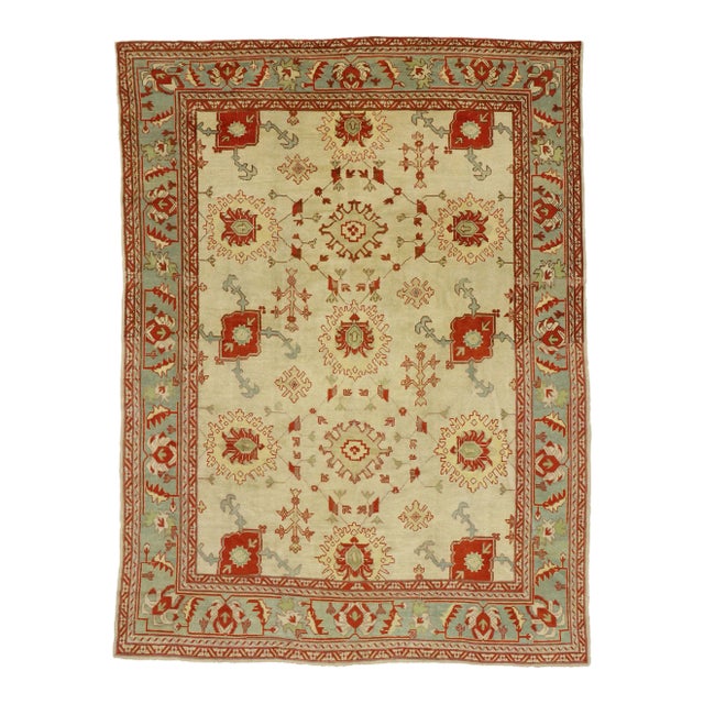 Antique Turkish Oushak Rug with Modern Style - 09'00 X 12'02 For Sale