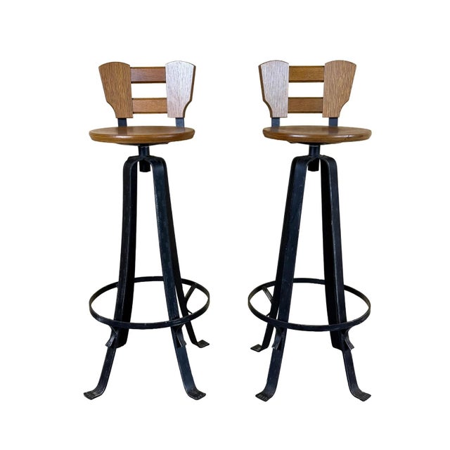 Vintage Brutalist Bar Stools in Iron and Wood, 1960s, Set of 2 For Sale - Image 18 of 18