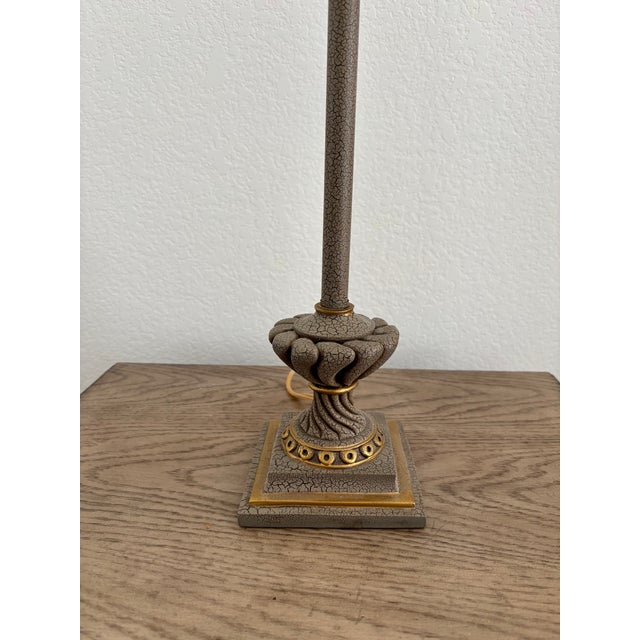 Vintage Taupe Crackled Finish Buffet Lamp With Shade For Sale - Image 4 of 7