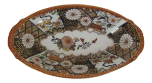 Oval Chinoiserie Blue & Orange Serving Bowl