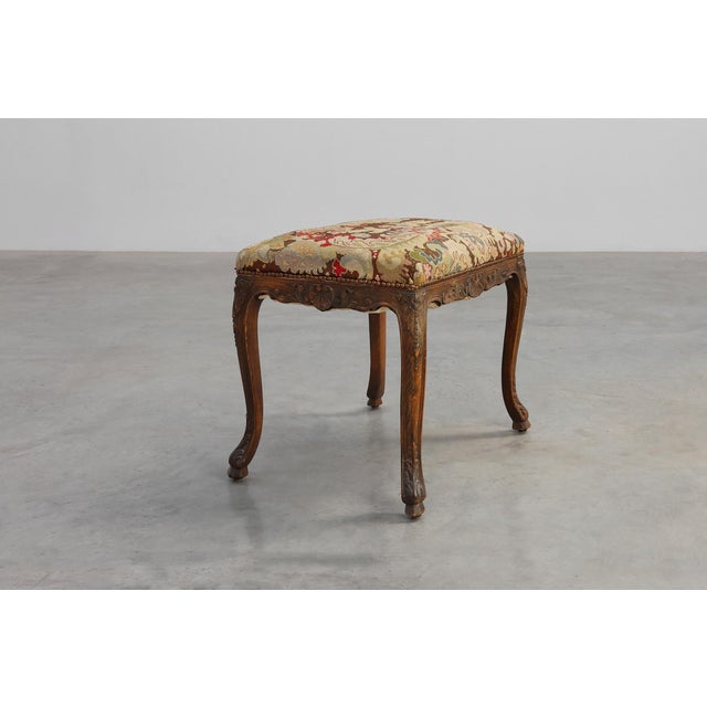 Wood Louis XV Carved Stool with Needlepoint Tapestry Seat, France, 1880 For Sale - Image 7 of 11