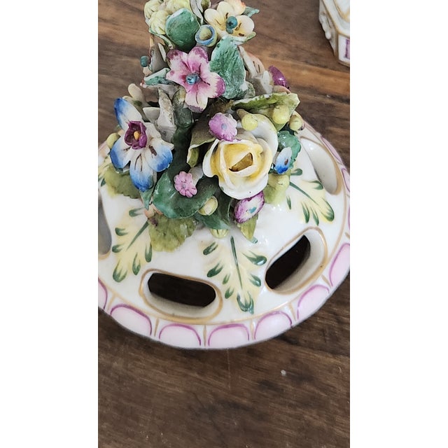 Circa 1900 Vienna-Style Porcelain Potpourri Urn With Applied Flowers, Putti & Blue Shield Mark For Sale - Image 10 of 18