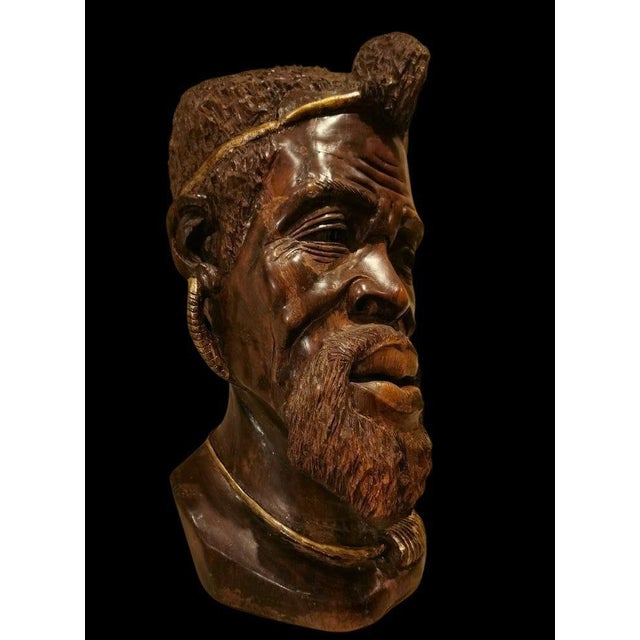 Late 19th Century African Artist, Sculpture of a Man's Head, 1870, Wood with Gold Details For Sale - Image 5 of 9
