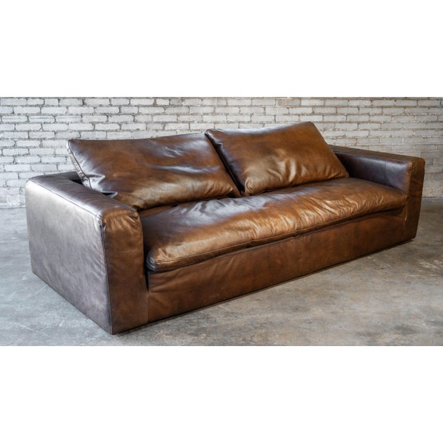 Brown Restoration Hardware Leather Cloud Sofa For Sale - Image 8 of 15