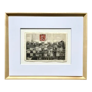 Panorama Des Huit Ponts, Paris, Hand Cut and Woven Vintage Photo Postcards, Framed