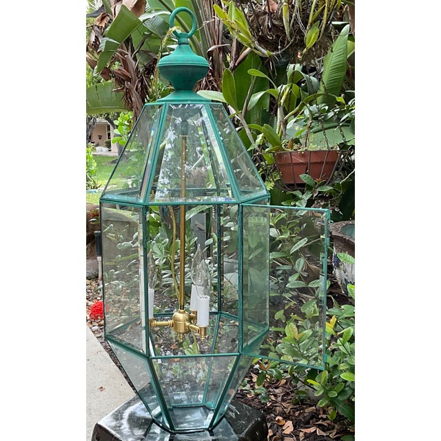Vintage Hexagonal Hanging Lantern Solid Brass Foyer Pendant Light For Sale - Image 10 of 14