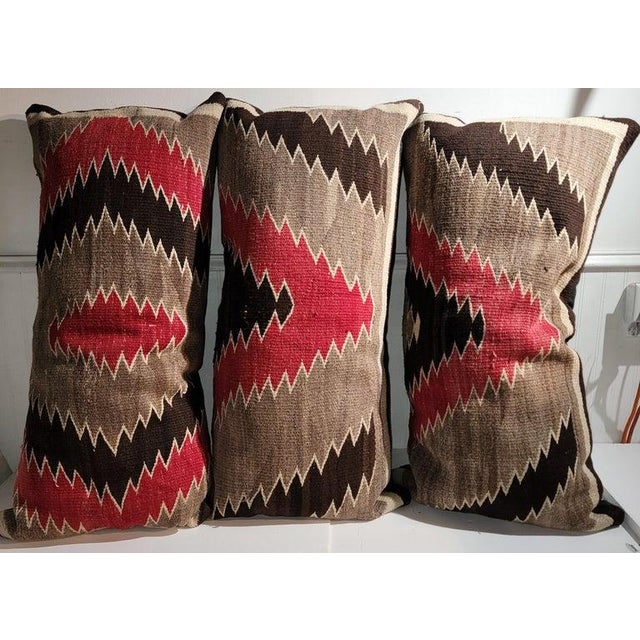 Rustic Mid 20th Century Collection of Geometric Wool Weaving Bolster Pillows- Set of 3 For Sale - Image 3 of 5
