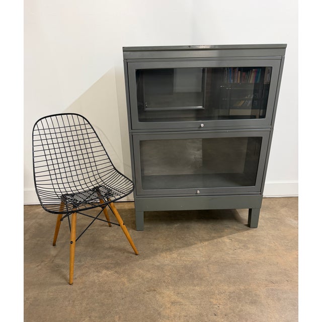 Vintage Industrial Steel Barrister Bookcase With Glass Lift-Up Doors For Sale In Oklahoma City - Image 6 of 13