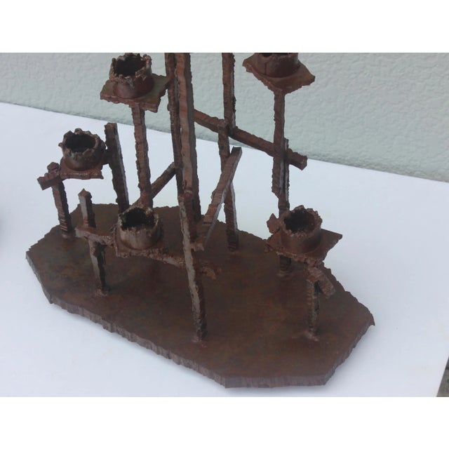 Paul Evans Attributed Welded Steel Brutalist Candlesticks For Sale - Image 10 of 12