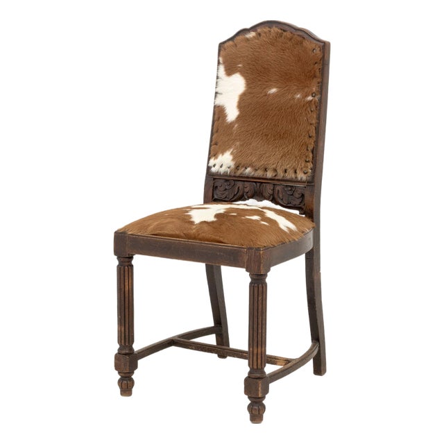 Cow Hide Upholstered Side Chair For Sale