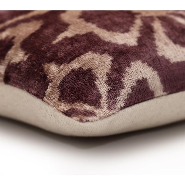 Purple Luxury Silk Velvet Ikat Pillow in Mulberry and Cream 16x24 Inch With Down Feather Insert For Sale - Image 8 of 8