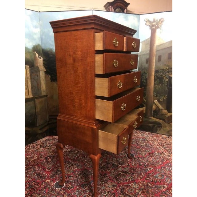 Tiger Maple Queen Anne Highboy, Baker Furniture For Sale - Image 10 of 15