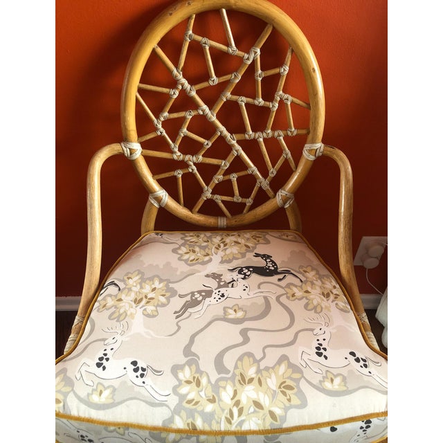 Beautiful Cracked Ice Chair by McGuire. The seat cushion is covered in a lovely Antelope pattern of gray, cream and gold....