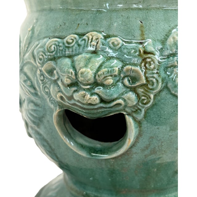 Ceramic Pair of Annamese Celedon-Glazed Ceramic Garden Stands For Sale - Image 7 of 12