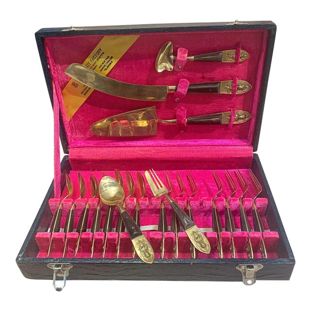 Mid-Century Siam Brass Bronze Dessert Set- 20 Pieces For Sale