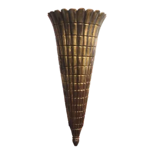 Monumental Solid Carved Wood Fluted Antique Gold Scalloped Edge Wall Pocket Sconce