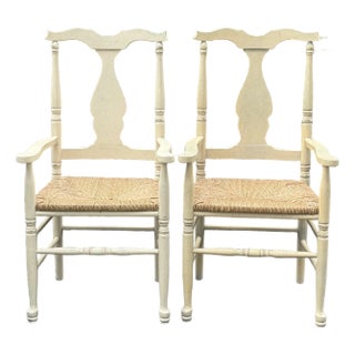 Pair of Italian Painted Rush Seat Armchairs For Sale