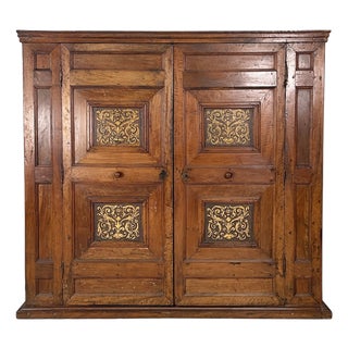 Antique Italian Wooden Wardrobe with Decorated Doors, 1800s For Sale