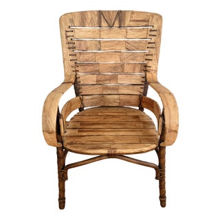 Midcentury Folk Art Southwestern Chair With Leather and Bentwood, Circa 1960s For Sale