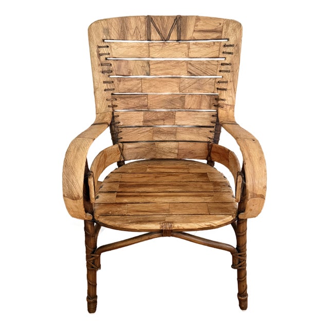 Midcentury Folk Art Southwestern Chair With Leather and Bentwood, Circa 1960s For Sale