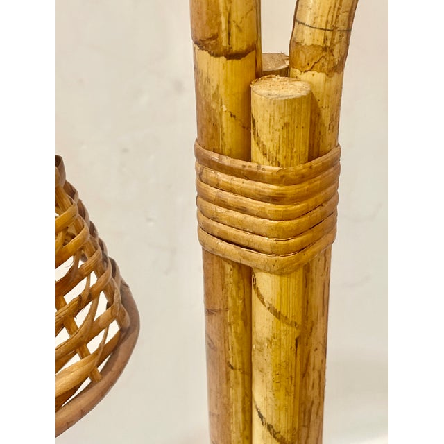 Camel French Bamboo & Rattan Double Light Table Lamp For Sale - Image 8 of 16