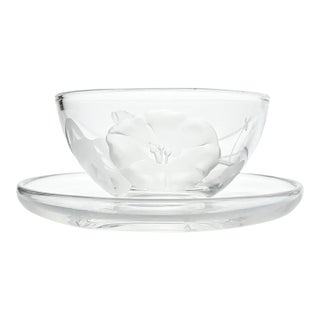 1940s Fostoria “Morning Glory” Crystal Mayonnaise Bowl & Underplate For Sale