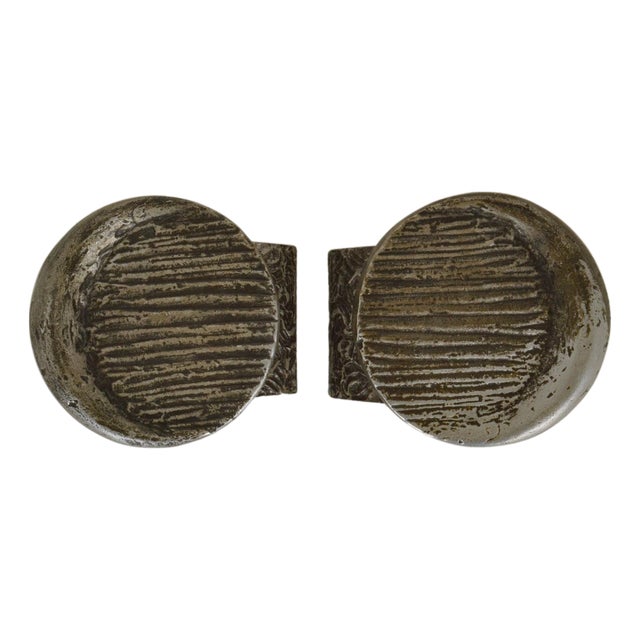 Brutalist Push and Pull Round Door Handles in Aluminum and Bronze, 1970s, Set of 2 For Sale