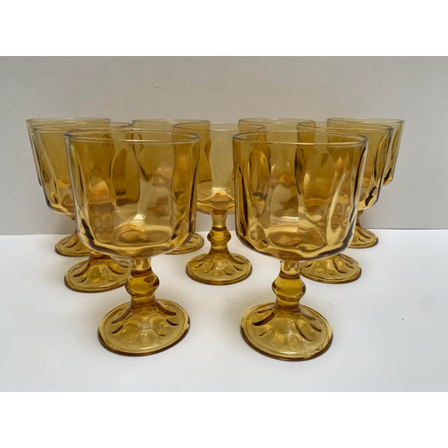 Vintage Textured Golden Amber Stemware Glasses-Set of Nine For Sale In Sacramento - Image 6 of 9