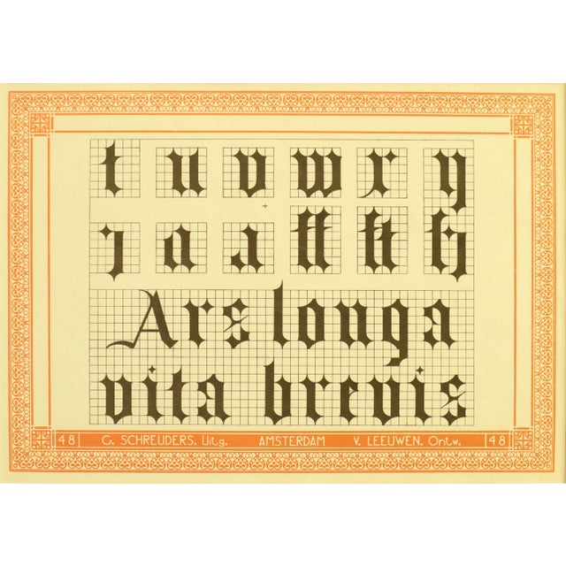1907 Dutch Letterpress Sheet, Matted (Tuvwry Ars Louga Vita Brevis) For Sale