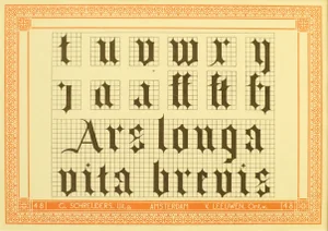 1907 Dutch Letterpress Sheet, Matted (Tuvwry Ars Louga Vita Brevis)
