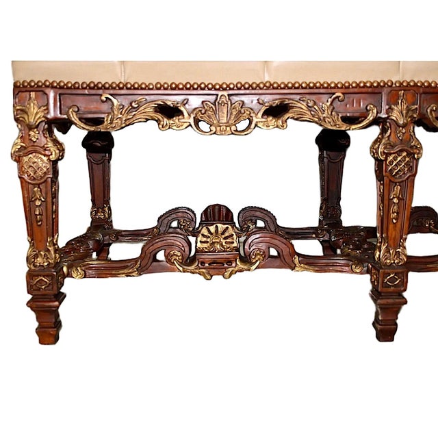 Louis XIV-style Leather-Upholstered Window or Hallway Bench For Sale - Image 4 of 7