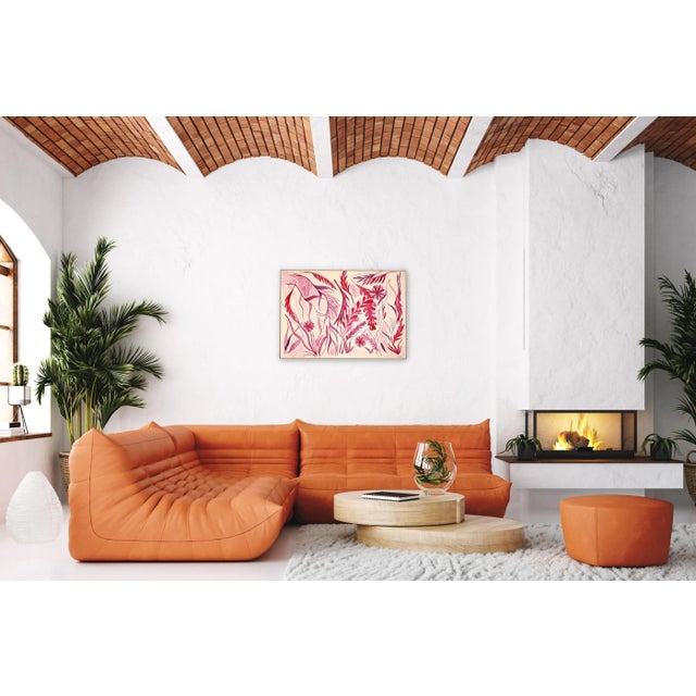 "The Red Garden" is an abstract expressionist painting by Romina Milano where a dance of black gestures unfolds across...