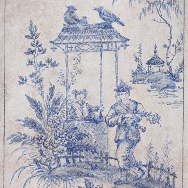 A Set of Vintage-Style Blue-and-White French Chinoiserie Four-Panel Hanging scrolls.Framed. For Sale - Image 13 of 16