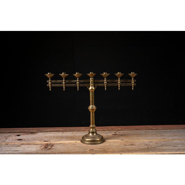 Late 19th Century Late 19th Century Adjustable Brass Sabbath Candelabrum For Sale - Image 5 of 15