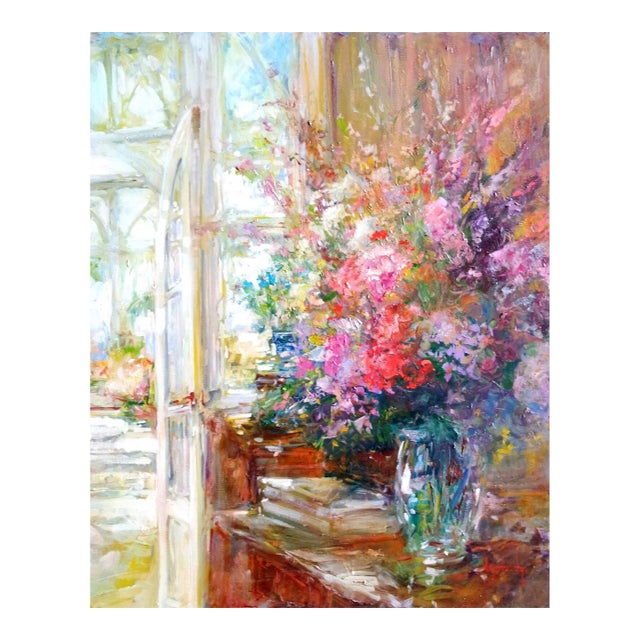 Stephen Shortridge, Conservatory Flowers, Original Oil on Canvas For Sale