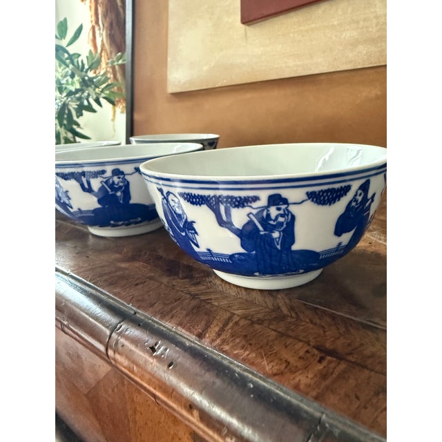 1970s Vintage Chinese Blue and White Scholar Bowls Porcelain - Set of 5 For Sale - Image 5 of 8