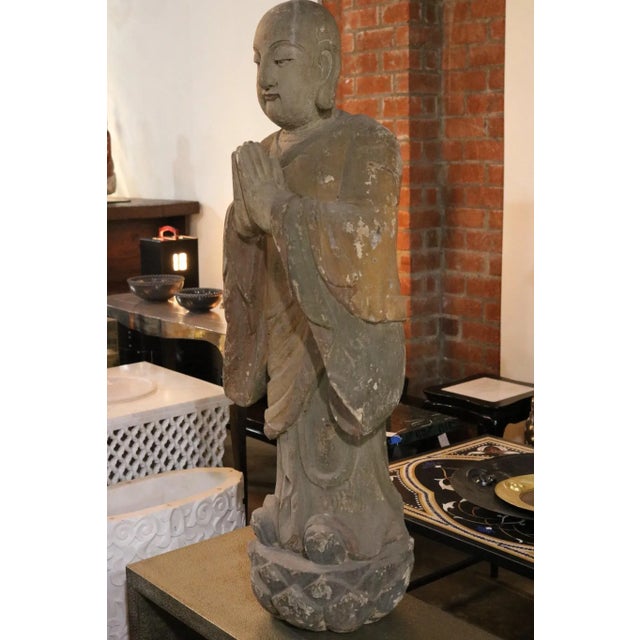 Wooden Monk Sculpture For Sale - Image 4 of 7