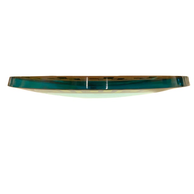 Metal 1990s Impressive Stephen Schlanser Gold Greek Key Art Glass Centerpiece Platter For Sale - Image 7 of 8