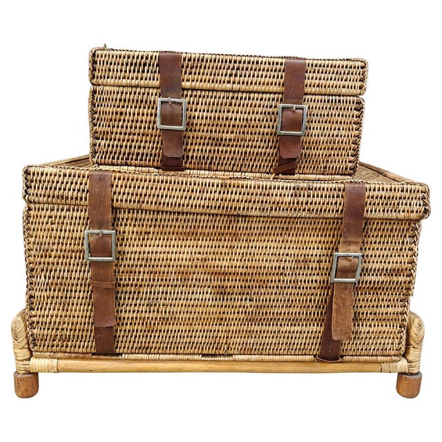 Vintage Wicker Trunks, 1970s, Set of 2 For Sale - Image 12 of 12