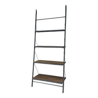 Restoration Hardware Industrial Leaning Wood & Metal Shelving Unit For Sale