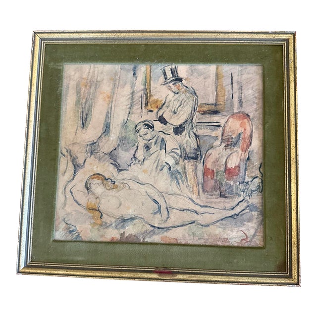 1940s–1950s Framed Cezanne “Olympia” Exhibition Art Study With Velvet Mat For Sale