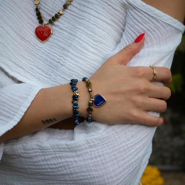 Blue Heart & Luck Blue Murano & Elephant Charm Bracelet Set For Sale - Image 8 of 9