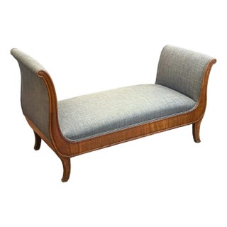 French Empire Day Bed or Window Seat Upholstered in Linen on Walnut Frame For Sale
