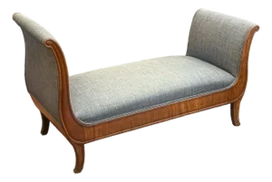 French Empire Day Bed or Window Seat Upholstered in Linen on Walnut Frame