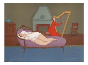 Branko Bahunek - Lounging With Harp Lithograph