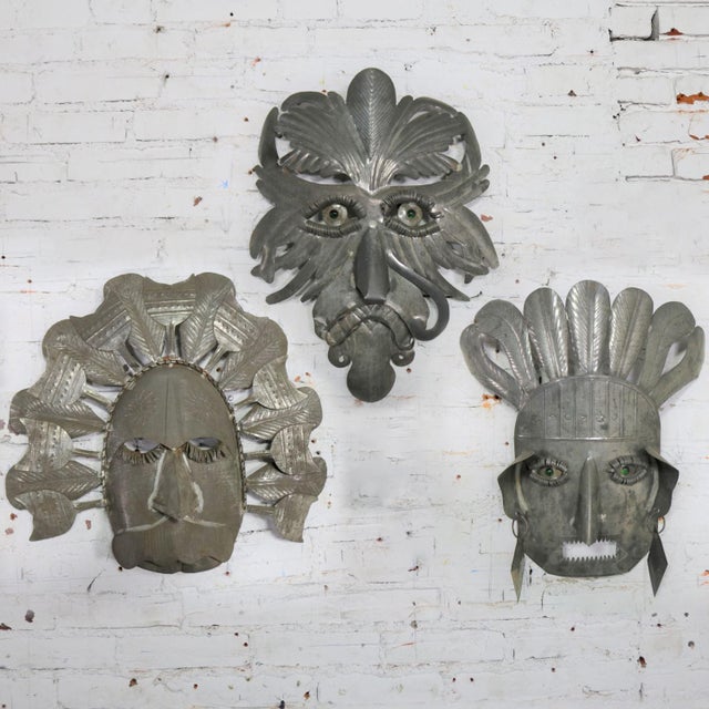 Vintage Large Tin Mexican Folk Art Masks Chairish