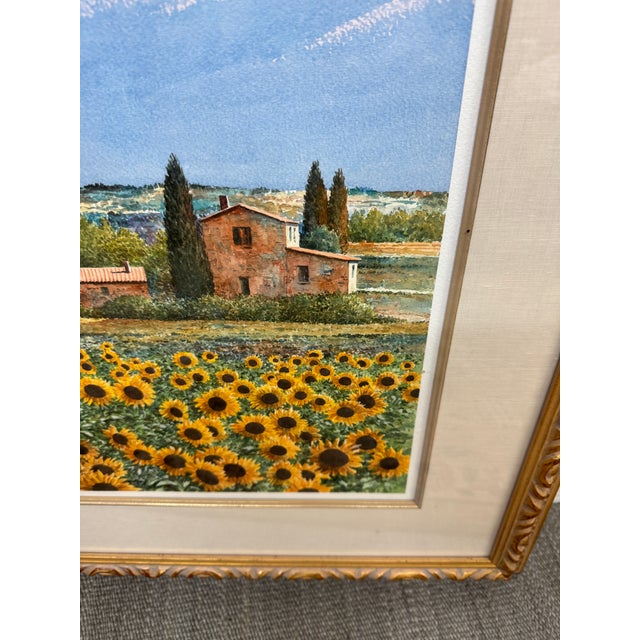 Giles Grimoin Field of Sunflower Watercolor, Signed For Sale - Image 4 of 12