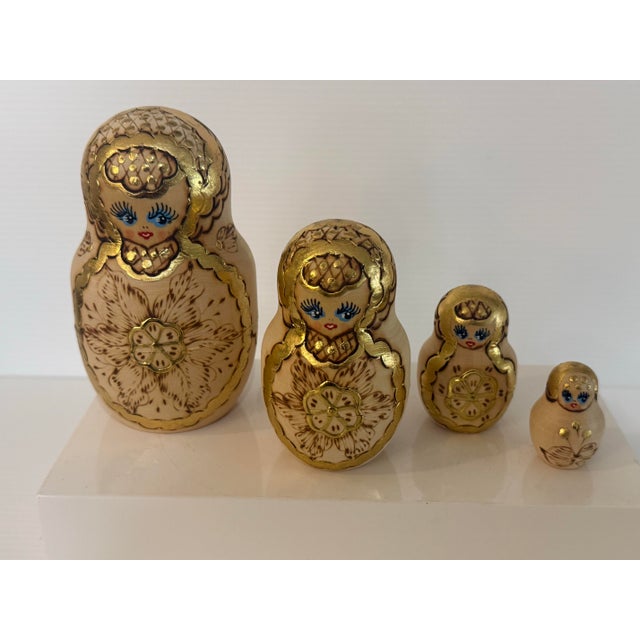 Late 20th Century Signed Soviet Russian Matryoshka Nesting Doll Set W/ Pyrography Decor 6.25” Tall For Sale - Image 5 of 12